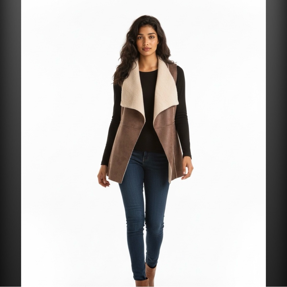 Knox Rose Brown Cream BOHO Vest Sherpa faux suede woman XXL plus size
